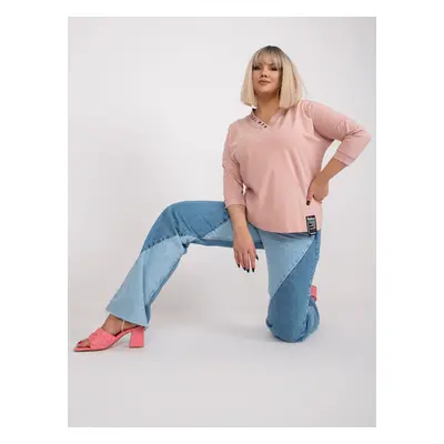 Prašně růžová halenka plus size velikosti s 3/4 rukávy JEDNA VELIKOST