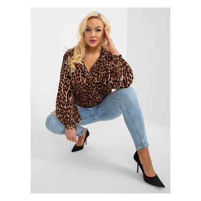 Světle hnědá a černá nadměrná košilová halenka s leopardím vzorem M/L