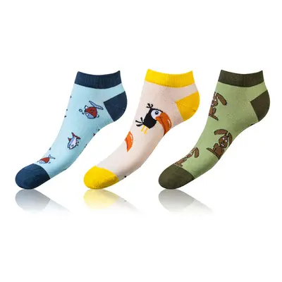 Zábavné nízké crazy ponožky unisex v setu 3 páry CRAZY IN-SHOE SOCKS 3x - BELLINDA - hnědá