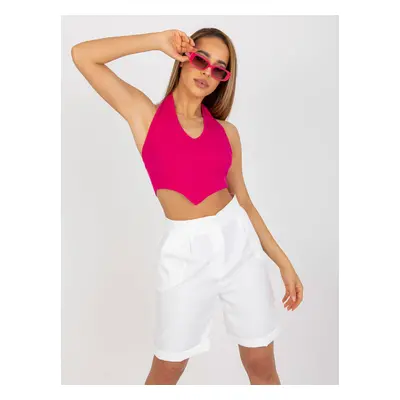 Fuchsiový žebrovaný základní crop top RUE PARIS