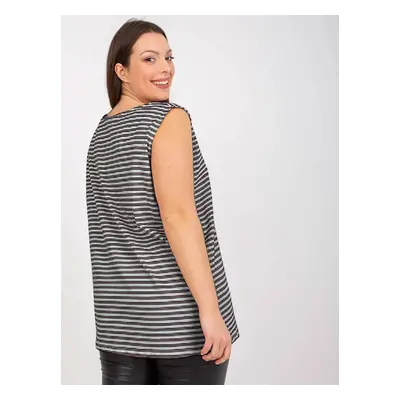 Tmavě modro-bílý bavlněný pruhovaný plus size top (7952) odcienie niebieskiego ONE SIZE