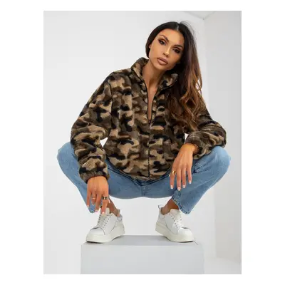 Khaki krátká mikina na zip s camo vzory L