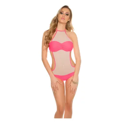 Sexy push up monokiny se síťovinou na krku pink 34