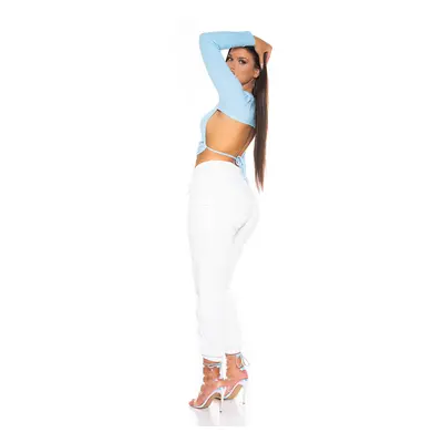 Sexy top s dlouhým rukávem bez zad babyblue Einheitsgroesse