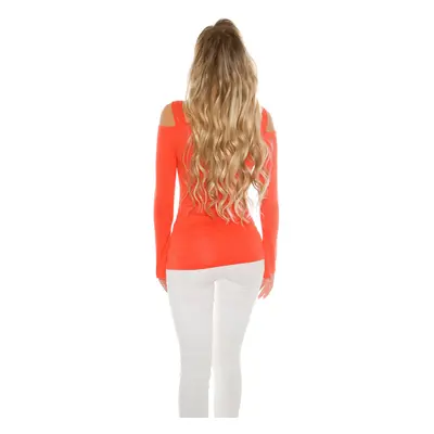 Sexy KouCla Coldshoulder longsleeve w. kamínky CORAL Einheitsgroesse