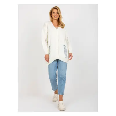 Ecru oversized cardigan s dírkami RUE PARIS JEDNA VELIKOST