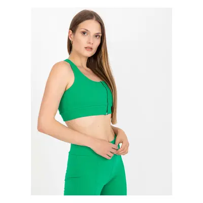 Zelený žebrovaný basic crop top z bavlny RUE PARIS S