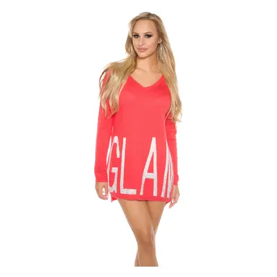 Trendy KouCla oversized v-sweater "GLAM" barva CORAL