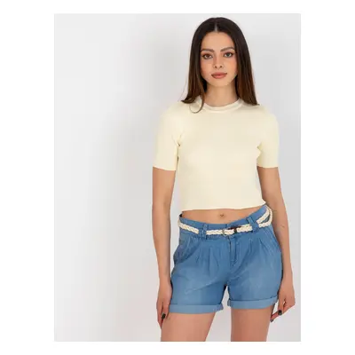 Krémový crop top s žebrovaným střihem JEDNA VELIKOST