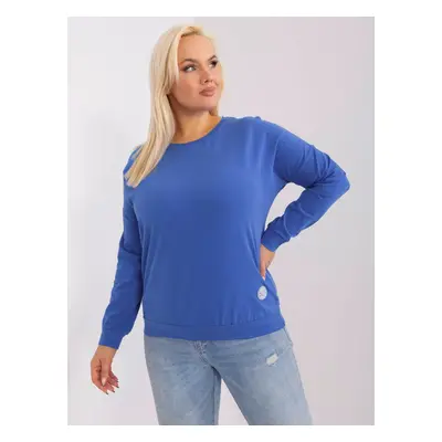 Tmavě modrá halenka plus size s dlouhým rukávem JEDNA VELIKOST