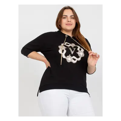 Černá dámská halenka plus size s 3/4 rukávem JEDNA VELIKOST