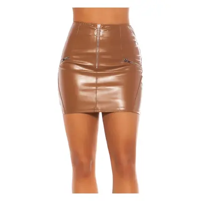 Sexy Leatherlook mini skrit se zipy brown