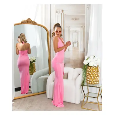 Sexy Dress with slit and rhinestones pink Einheitsgroesse