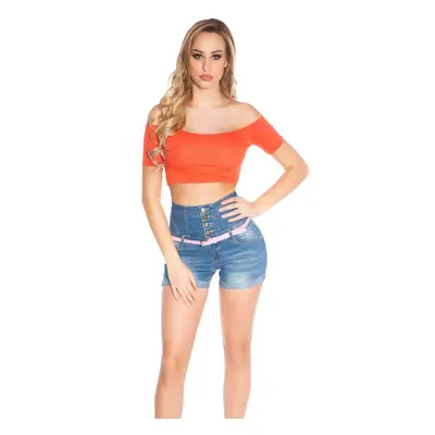 Sexy crop top s krátkými rukávy CORAL Einheitsgroesse