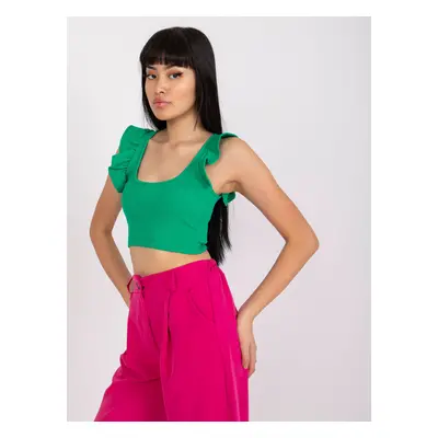 Základní tmavě zelený pruhovaný crop top RUE PARIS S