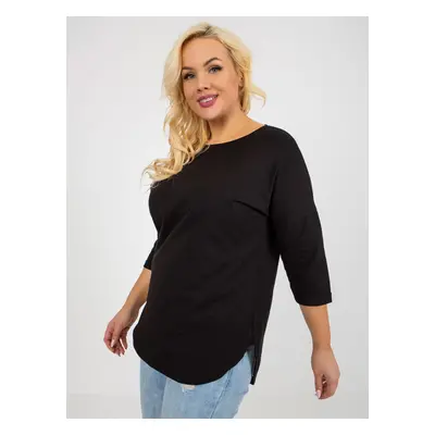 Černá delší základní halenka plus size s 3/4 rukávem JEDNA VELIKOST