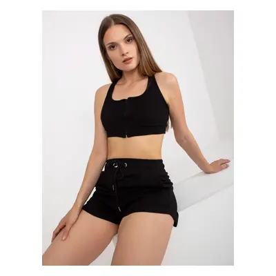 Černý bavlněný basic pruhovaný crop top RUE PARIS S