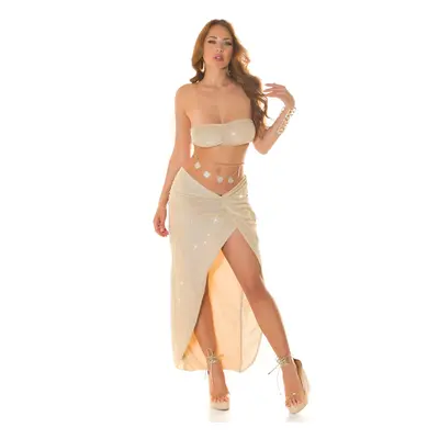 Sexy Koucla Glitter Bandeau Crop Top KYLIE Look barva BEIGE