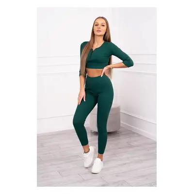 Žebrovaný crop top set tmavě zelené barvy UNI