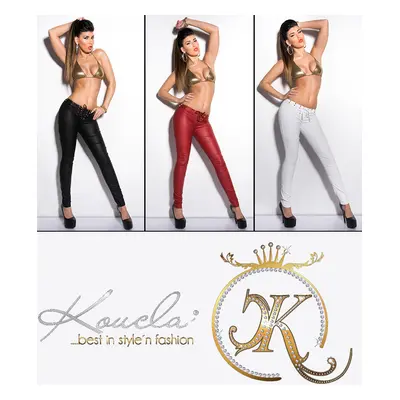 Sexy kalhoty KouCla Letherlook-Pants se šněrováním a cvočky BORDEAUX