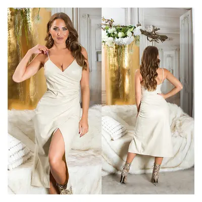 Sexy drapované kožené šaty Midi dress BEIGE Einheitsgroesse