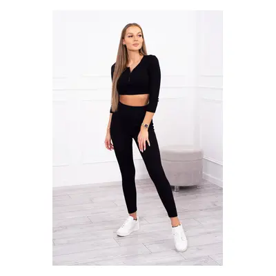 Žebrovaný crop top set v černé barvě UNI