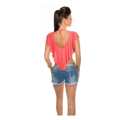 Sexy top KouCla Crop Top s volánem CORAL Einheitsgroesse