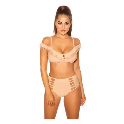 Sexy bikiny w.Kalhoty vysokým pasem a odnímatelné vycpávky BEIGE