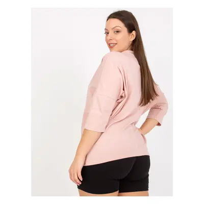 Prašně růžová halenka plus size velikosti s 3/4 rukávy JEDNA VELIKOST