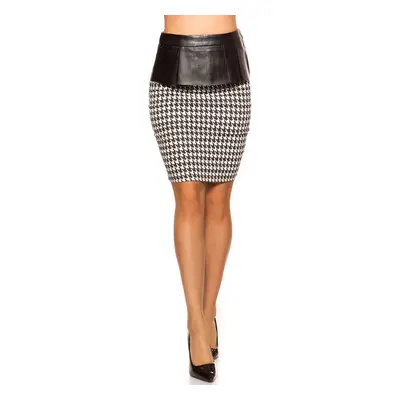 Sexy KouCla pencilskirt w.peplum a.houndstooth barva blackwhite