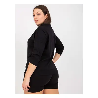 Černá halenka plus size velikosti pro každodenní nošení s potiskem JEDNA VELIKOST