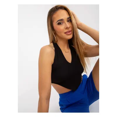 Černý vypasovaný crop top basic v proužcích RUE PARIS S