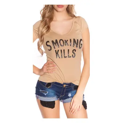 Sexy tričko KouCla "Smoking Kills" s lebkou BEIGE Einheitsgroesse