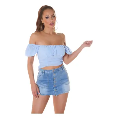 Trendy letní top bez ramen babyblue Einheitsgroesse