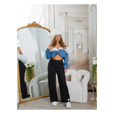 Sexy Highwaist Loungewear rozšířené kalhoty žebrované black