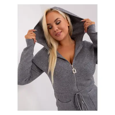 Tmavě šedý kardigan plus size s kapucí XL