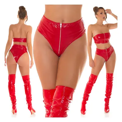 Sexy Koucla Latexlook Hotpants se zipem red