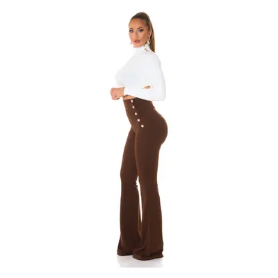 Sexy Koucla Highwaist rozšířené kalhoty zlaté knoflíky brown