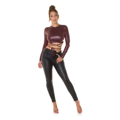 Sexy top Koucla Wetlook Crop Top s dlouhými rukávy BORDEAUX Einheitsgroesse