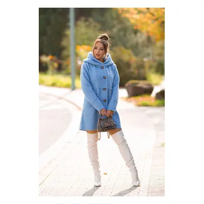 Krásný kabát Boucle Look s kapucí barva babyblue