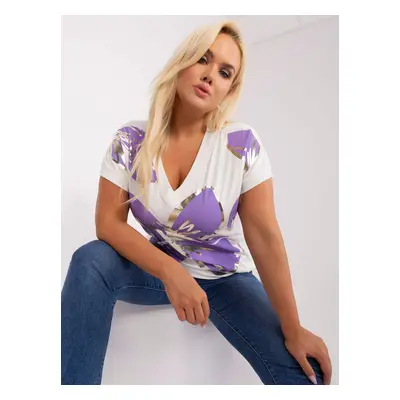 Ecru-fialová halenka plus size s potiskem.Velikost: JEDNA VELIKOST