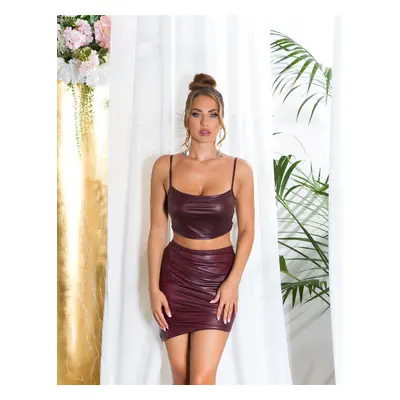 Sexy wetlook crop top barva BORDEAUX