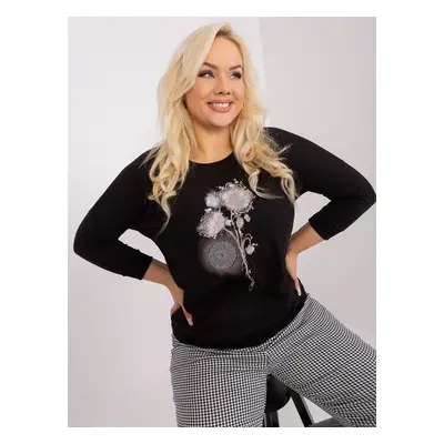 Černá dámská halenka plus size s 3/4 rukávem JEDNA VELIKOST