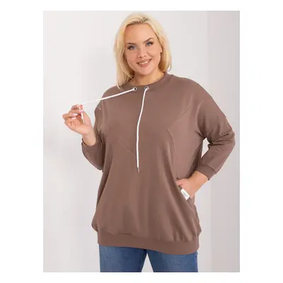 Hnědá halenka plus size s kapsami JEDNA VELIKOST