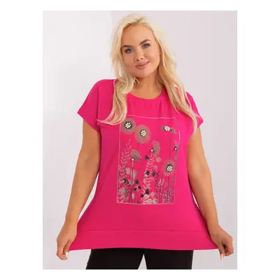 Fuchsiová dámská halenka plus size s aplikací