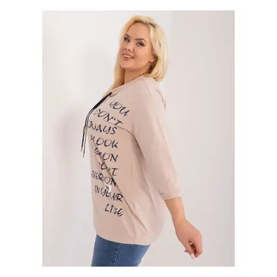 Béžová dámská halenka plus size s nápisy JEDNA VELIKOST