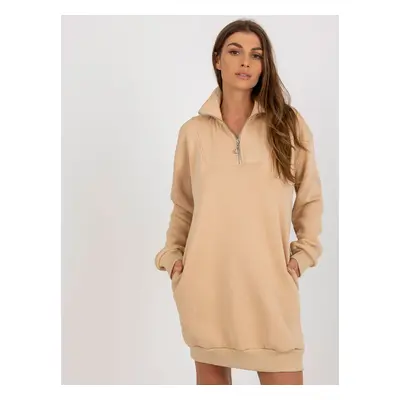 Basic béžové mikinové šaty oversized střihu JEDNA VELIKOST