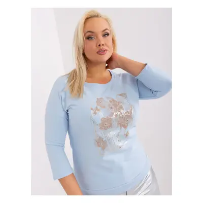 Světle modrá halenka plus size s 3/4 rukávy JEDNA VELIKOST