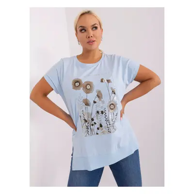 Světle modrá halenka plus size s rozparky JEDNA VELIKOST