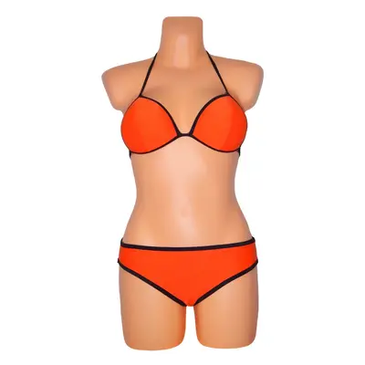 Dámské plavky dvoudílné sexy bikiny TRIANGLE zdobené černými lemy oranžové - Oranžová - OEM oran